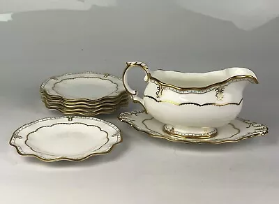 Buy English Royal Crown Derby Lombardy Bone China Gravy Boat, Saucer & 6 Side Plates • 140£