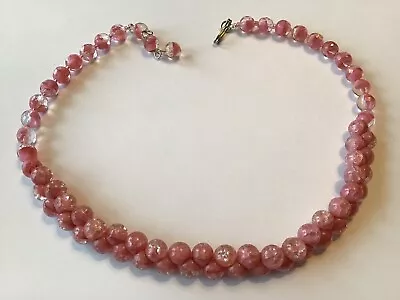 Buy Vintage Art Deco Pink Crackle  Glass Bead Necklace • 11.86£