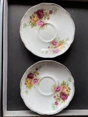 Buy Two Vintage Fenton Bone China Saucers Floral Design • 3£