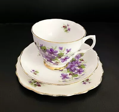 Buy Colclough Tea Cup Saucer Plate Trio, Purple Rose Pattern, Made In England, VGC • 18.34£