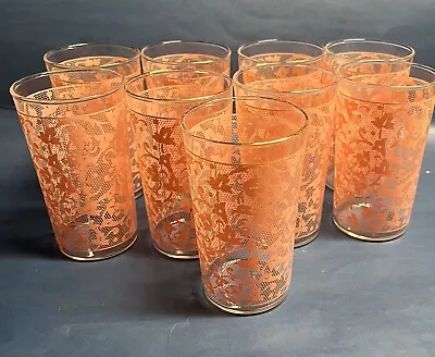 Buy 9 Vintage Pink Floral Glassware 5” Tall • 23.66£