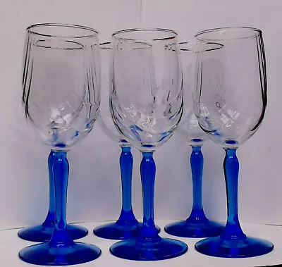 Buy COBALT BLUE STEM SWAG DRAPED WINE Or WATER GLASSES (6) GOLD RIM ~ FREE PRIORITY • 48.51£