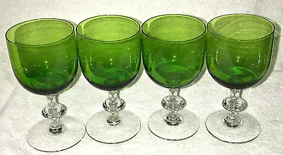 Buy Vintage Emerald Green Wine Goblets Glasses Lot Set Of 4 MCM Barware Stemware A • 12.29£