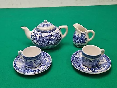 Buy Vintage Small Real Willow Pattern Miniature Tea Set With Teapot Cups Saucers Jug • 4.99£