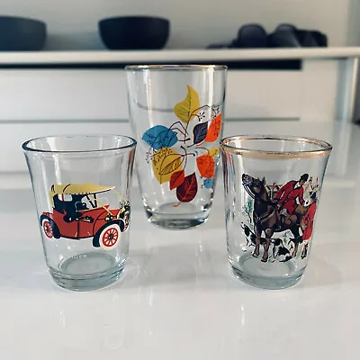 Buy Vintage 1970s Attractive Glass Tumbler And 2x Shot Glasses W/ Imprinted Designs • 8.28£