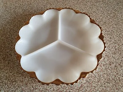 Buy Vintage Anchor Hocking Fire King Gold Plated Milk Glass Divided Dish • 10£