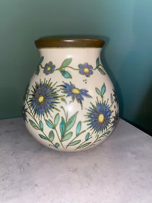 Buy Signed Gouda Pottery Vase Made In Holland Blue Turquoise Floral Satin Glaze • 89.13£