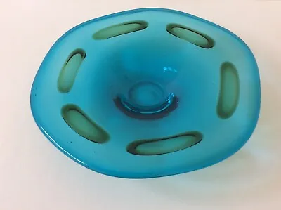 Buy Rare Whitefriars, Non Production, Kingfisher Blue & Green Spot Shallow Bowl Vgc • 385£