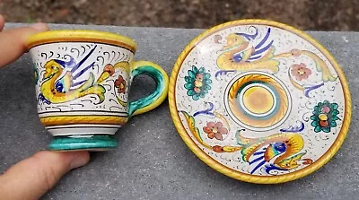 Buy Tea Cup & Saucer Set~hand Painted Pottery Italy Leoncini Italian Tableware • 33.15£