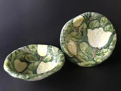 Buy Hand Painted Floral Relief Pottery Bowls Italy 7” • 18.25£