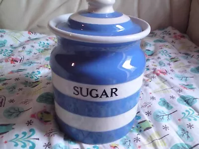 Buy T G Green Cloverleaf Cornish Ware Blue White Striped Sugar Jar 17cms With Lid, • 22.99£