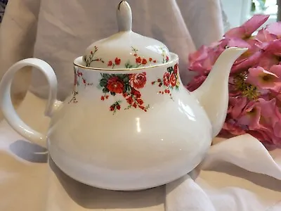 Buy Vintage Waterside Fine China Teapot Red Floral • 13.99£