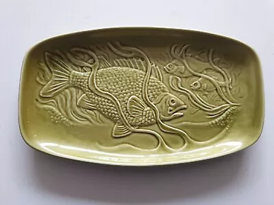 Buy 🌹Vintage Mid Century Poole Pottery Green Fish Trinket Pin Dish 18cm X 10cm • 11£