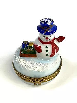 Buy Porcelain Hinged Trinket Box Limoges Dubarry Peint Main Snowman Snowflakes • 47.43£