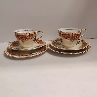 Buy Rare Vintage Aynsley Red & Gold Floral Trio Tea Cups & Saucers 2 Set  • 55.99£