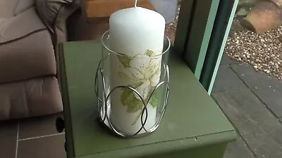 Buy Glass Candle Holder With Silver Base And Candle With Flower Design • 4.99£