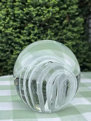Buy Pre-owned Glass Paperweight - Round Clear With White Swirl - 739g • 5.99£
