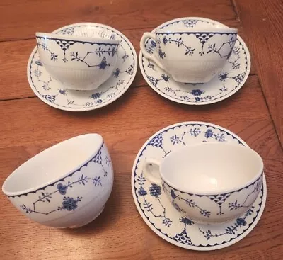 Buy 3 Teacups Saucers Sugar Bowl Furnivals Masons Johnson Bros Blue White Denmark • 11.95£