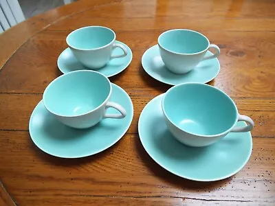 Buy 4 Poole Twintone Ice Green Seagull Tea Cups And Saucers • 12£
