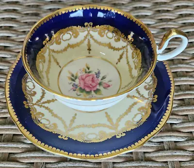 Buy AYNSLEY Heavy Gold Swags Cobalt Blue Teacup And Saucer Set Vintage Rare • 91.27£