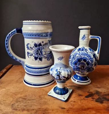 Buy Vintage Delft Blue And White Pottery Job Lot - Urn, Tankard, Chinoiserie Jug • 15£