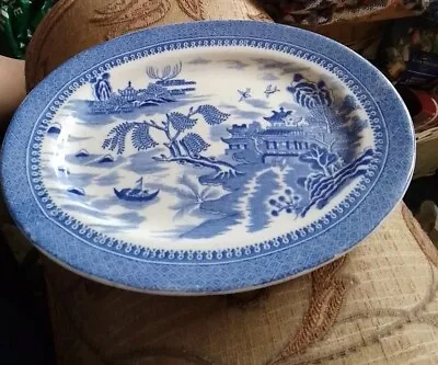 Buy Antique Victorian Cauldon Semi China Willow Pattern Blue & White Platter Ching • 12£