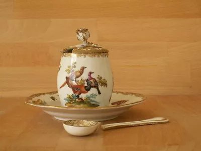 Buy Early 19th Century Meissen Porcelain Mustard Pot On Stand With Spoon  • 250£