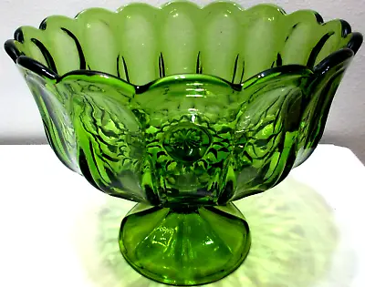 Buy Vintage Anchor Hocking Glass Compote Or Pedestal Bowl Fairfield Avocado Green • 32.12£
