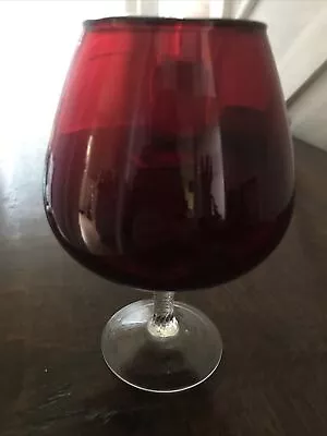 Buy Vintage/retro Ruby Red Brandy Glass  With Clear Glass Twist Stem Base • 4.99£