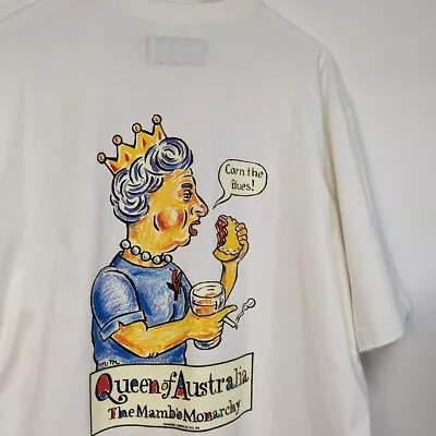 Buy Vintage 90s Mambo T Shirt 1998 Queen Elizabeth Australia Carn Blues - XL • 130.49£