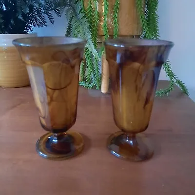 Buy Pair Of Small Amber Antique Art Deco Davidson Cloud Glass Footed Vase C.1925 • 22£