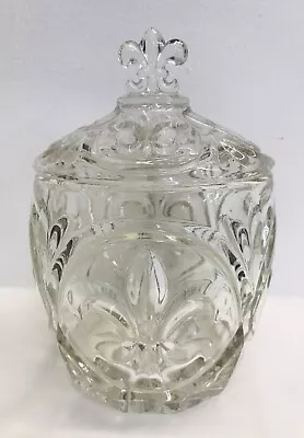 Buy Vintage Fleur De Lis Pattern Heavy Pressed Glass Sweet Biscuit Storage Jar & Lid • 14.99£