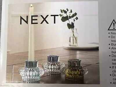 Buy Next Set Of 3 Colour Block Glass Tea Light & Tapered Candle Holders Brand New • 11.99£