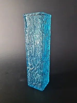 Buy Mid Century Davidson Brama Luna Kingfisher Blue Glass Bark Vase 60's Retro 20cm • 19.99£