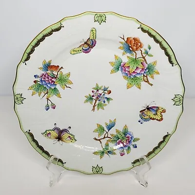 Buy Herend Queen Victoria 10.25  Dinner Plates Hand Painted Green Border #1524 • 170.49£