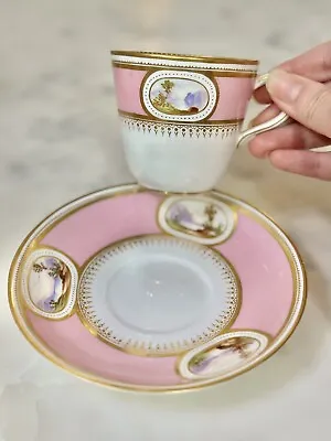 Buy British Hand Painted Minton Style Pink & Gold Tea Cup & Saucer Circa 1840-1850s • 94.04£