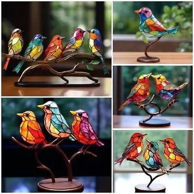 Buy Stained Glass Birds On Branch Desktop Ornaments Double Multicolor Style E9P8 • 6.30£
