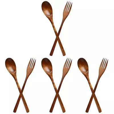 Buy  4 Sets Wooden Fork And Spoon Desserts Scoop Tableware Mini Portable • 15.78£