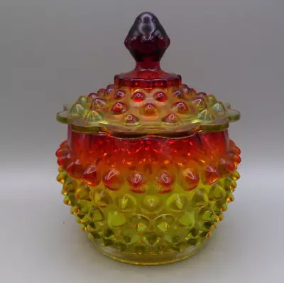 Buy Rare.Vintage /antique Fenton Glass Jar Hobnail Pattern Red And Yellow • 19.99£