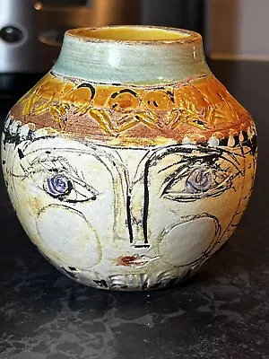 Buy Vintage Well Executed Art Studio Pottery Cornish Style Signed Nat Face Vase • 45£