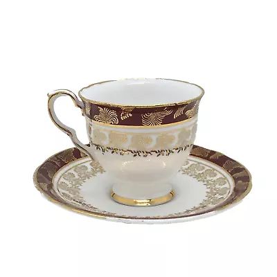 Buy Royal Stafford Bone China Vintage Dark Red Gold Small Coffee Teacup & Saucer Set • 8.99£