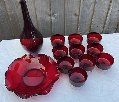 Buy Ruby Red Glassware Set With Vase, Bowl & Wine Glasses • 55.99£