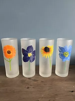 Buy Dartington Designs, Hand Painted Flower Design Frosted Highball Glasses X 4 • 20£