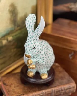 Buy Marvelous Large Green Herend Fishnet Seated Paws Up Bunchy Rabbit Bunny Hare 24K • 546£
