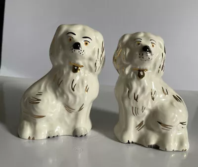 Buy Pair Of Small White & Gold  Beswick Spaniel Dogs Wally Mantlepiece 1378-7 • 18£