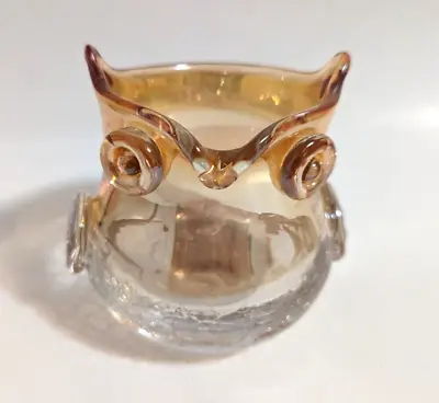 Buy Murano Style Marigold Iridescent Crackle Art Glass Figural Owl Vase Candleholder • 14.46£