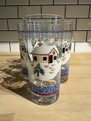 Buy Vintage Christmas Glasses By Living Quarters Holiday Mountain Lodge 6” Glasse(s) • 5.69£