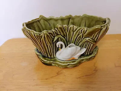 Buy Vintage Sylvac Green Planter Vase Made In England Riverside Bowl With Swan 4394 • 8£