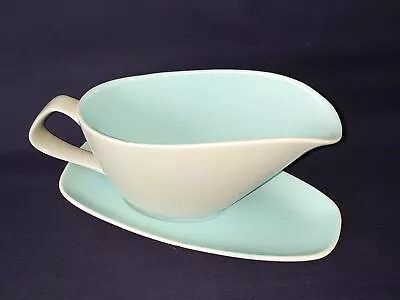 Buy Poole Vintage Skyblue & Dove Grey Twotone Oven To Tableware Gravy Boat & Saucer • 7.97£