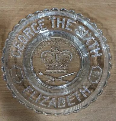 Buy Vintage Royal Memorabilia George The Sixth Glass Coronation Plate 1937 Elizabeth • 10£